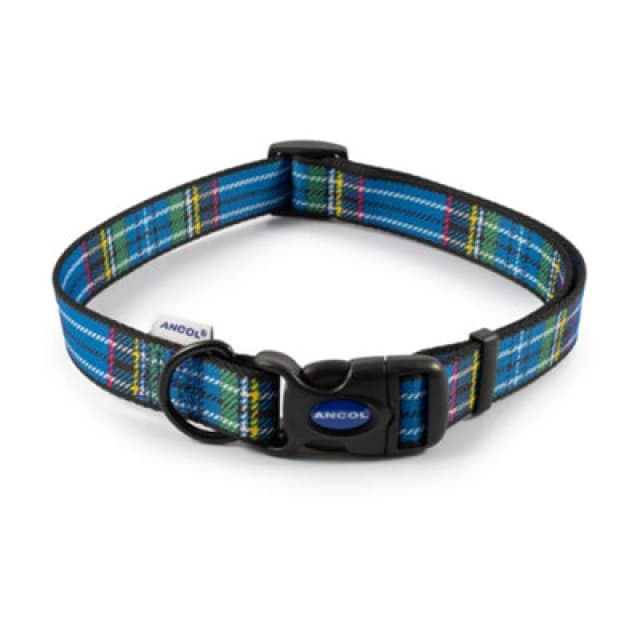 Indulgence Nylon Adjustable Collar Tartan Blue 45-70cm Sz 5-9