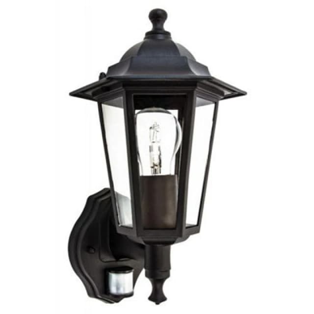 Happy Homewares Traditional Sensor Controlled Outdoor Lantern Wall Light Fitting In Matt Black