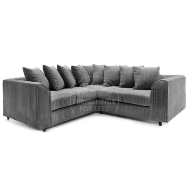 Furnishings For Less UK Ferguson Grey 5 Seater Fabric Corner Sofa L Shaped Jumbo Cord - Scatter Back