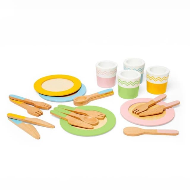 Bigjigs Toys Wooden 20 Piece Dinner Service Set Multi