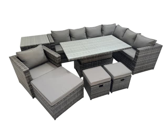 Fimous 10 Seater Rattan Corner Sofa Sets with Chair 3 Stools Side Table in Dark Grey Dark Grey Unisex