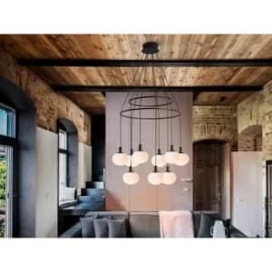 Schuller Global 9 Light Globe Ring Ceiling Pendant, Matt Black Finish, Adjustable Height