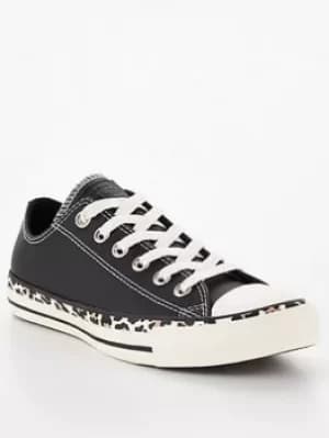 Converse Chuck Taylor All Star Leopard Trim Ox, Black, Size 3, Women
