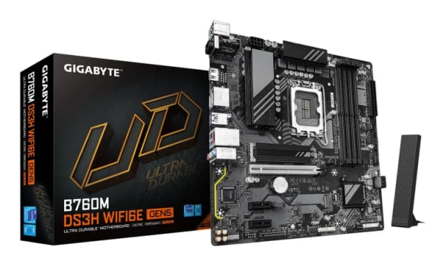 Gigabyte Gigabyte B760M DS3H WIFI6E GEN5 Motherboard - Supports Intel Core 14th Gen CPUs, 6+2+1 Phases Digital VRM, up to 5600MHz DDR5, 2xPCIe 4.0 M.2