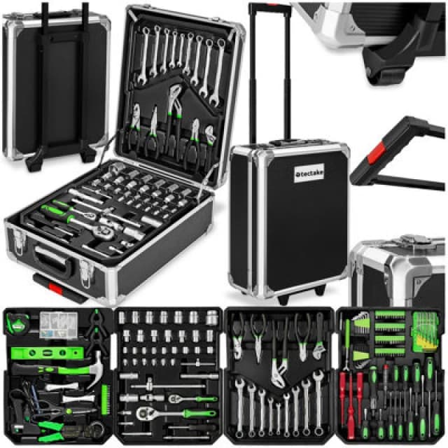 TECTAKE Tool Box - 1200 piece tool set, clear arrangement on 4 levels, with wheels - tool box on wheels, tool case, tool trolley 401321
