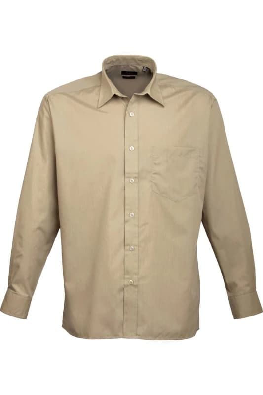 Premier Premier Men Poplin Long-Sleeved Formal Shirt in Khaki Khaki One Size Male 5055805354419