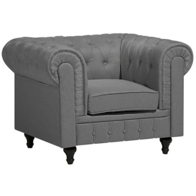 Beliani Fabric Armchair Grey Chesterfield Big
