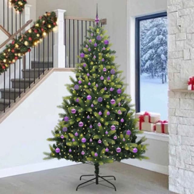 vidaXL Artificial Hinged Christmas Tree 300 LEDs, Lilac Balls Green 240 cm, Green 3396015