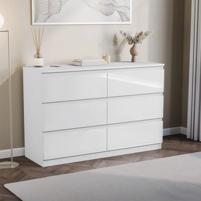 Lassic Glinton High Gloss 6 Drawer Chest White unisex 6 Drawer