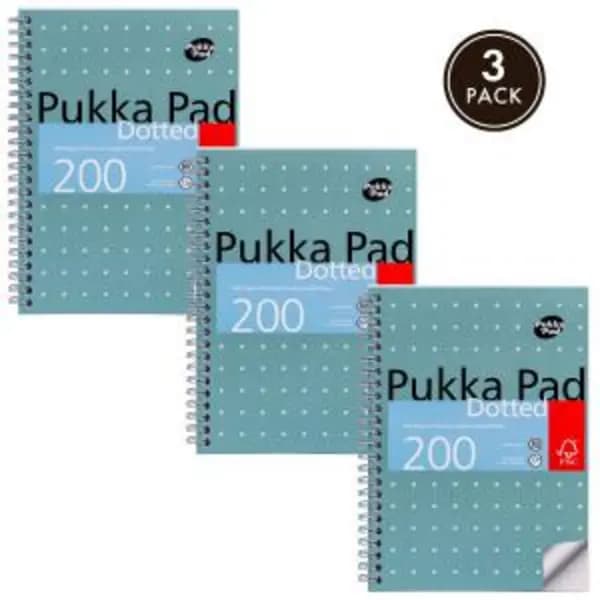NOTFOUND Pukka Pads Metallic Jotta Notepad Wirebound A5 5mm Dotted Grid 200 Perforated Pages Green (Pack 3) - JM021DOT JM021DOT