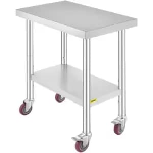 VEVOR Stainless Steel Catering Work Table 30x18 Inch Commercial Kitchen Table with 4 Wheels Commercial Food Prep Workbench with Flexible Adjustment Sh