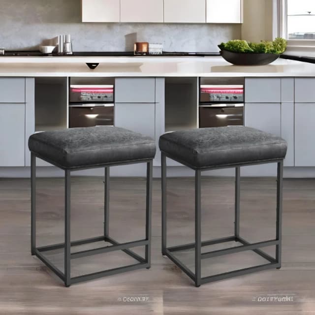 Rafaelo Mobilia Set Of 2 Faux Leather Low Bar Stools With Footrest in Black Unisex