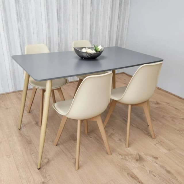 KOSY KOALA Modern Rectangle Grey Dining Table Set With 4 Cream Plastic Chairs Cream Unisex