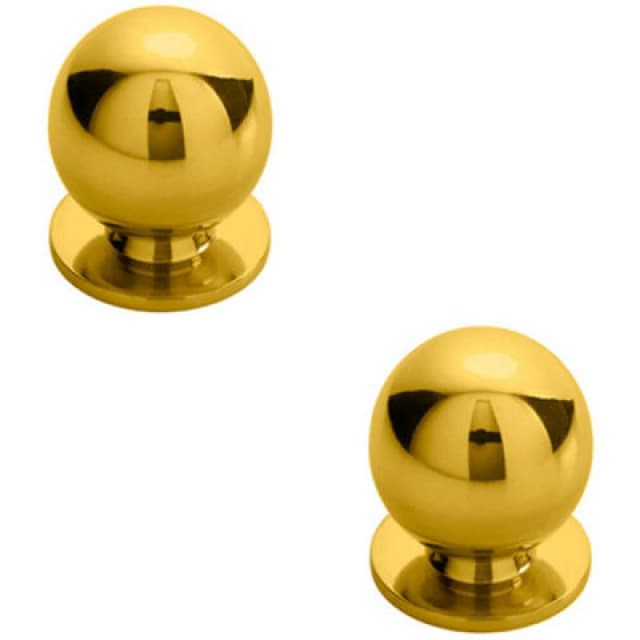 Loops 2x Solid Ball Cupboard Door Knob 25mm Diameter Polished Brass Cabinet Handle Metallics unisex