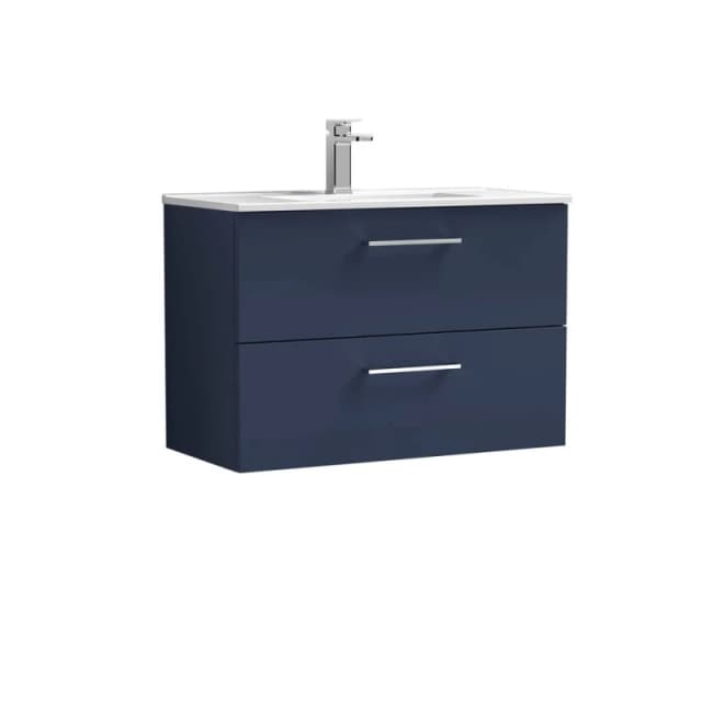 Balterley Bathroom 2 Soft Close Drawer, Wall Hung Vanity Unit Basin, Blue, 800mm in Blue Blue Unisex