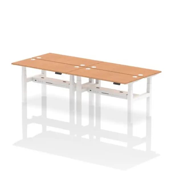 Air Air Back-to-Back 1400 x 600mm Height Adjustable 4 Person Bench Desk Oak Top with Cable Ports White Frame HASCP4P14600OAKW