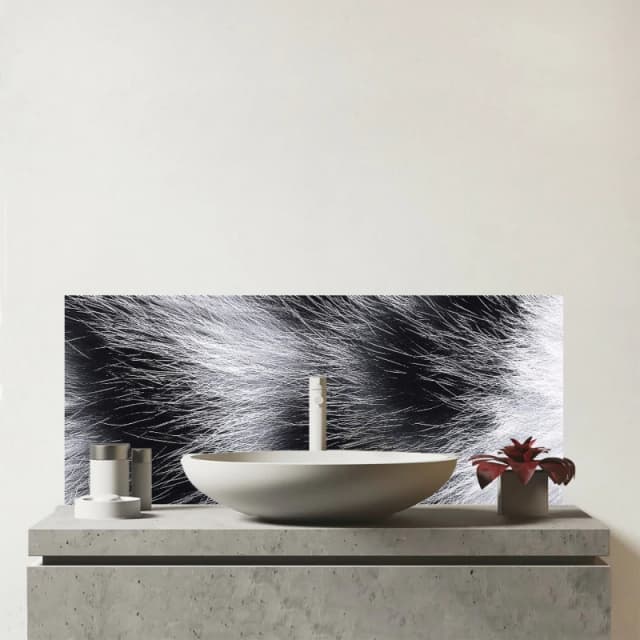 Warren Reed - Designer Silver Tabby Cat Fur Print Glass Bathroom Splashback in Grey Grey Unisex