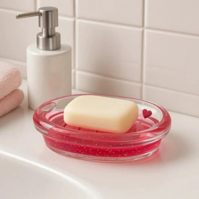 Premier Housewares Acrylic Hearts Soap Dish, Floating Heart Feature Red