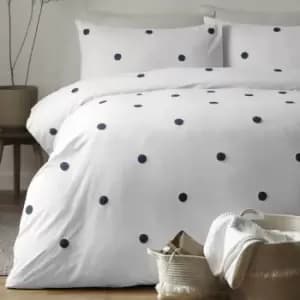 Appletree Signature Dot Garden 100% Cotton Tufted Duvet Cover Set, White/Navy, King