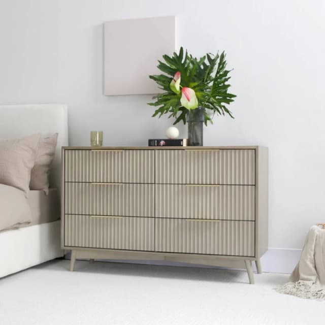 Home Garden Direct Monza 6 Chest of Drawer with Fluted Front Pale Ash in Grey Grey Unisex