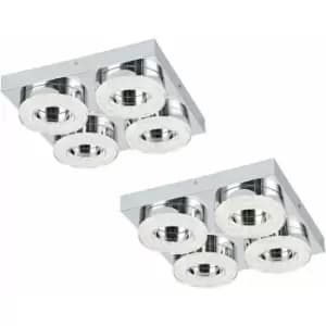 Loops - 2 pack Wall Flush Ceiling Light Chrome Shade Chrome Clear Crystal LED 4x4W