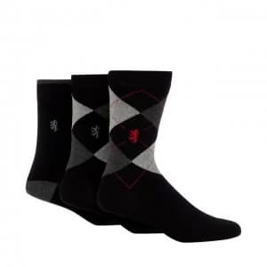 Pringle Pack of Three Grey Argyle Bamboo Socks - S - black
