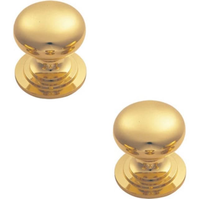 Loops 2x Victorian Round Cupboard Door Knob 25mm Dia Polished Brass Cabinet Handle Metallics unisex