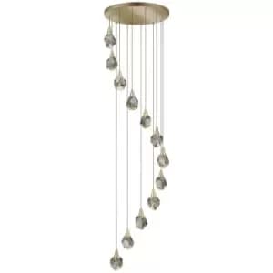 Schuller Aquaria 12 Light Cluster Pendant Ceiling Light Matt Gold, Transparent 3000K 5400Lm