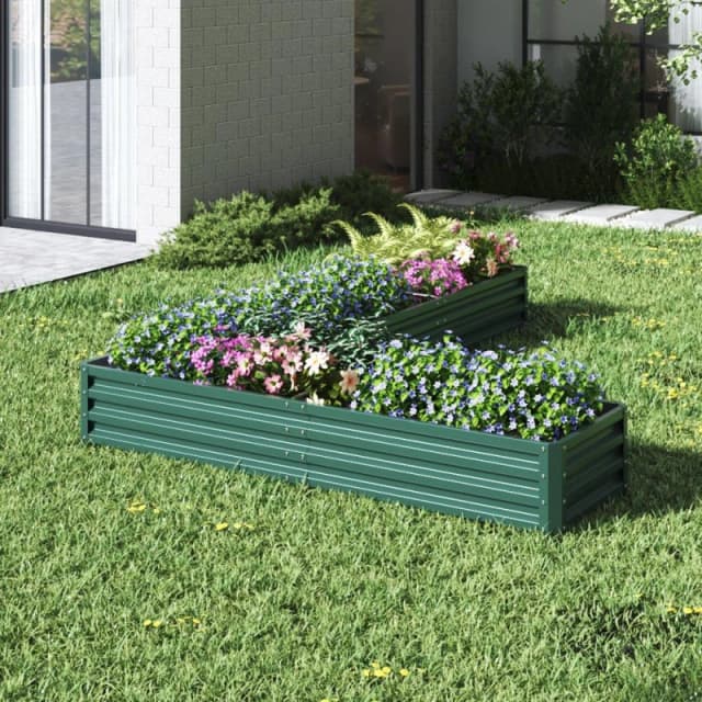 Breeins 207x277cm L-Shaped Galvanized Garden Bed Green Green L