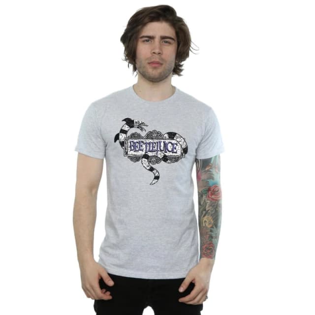 Beetlejuice Beetlejuice Men Sandworm Logo T-Shirt in Grey Size: Small Grey S Male 5057245902380