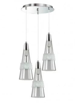 Ceiling Cluster Pendant 3 Light E14 Round Polished Chrome, Crystal