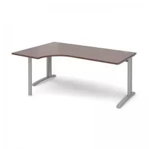 TR10 left hand ergonomic desk 1800mm - silver frame and walnut top