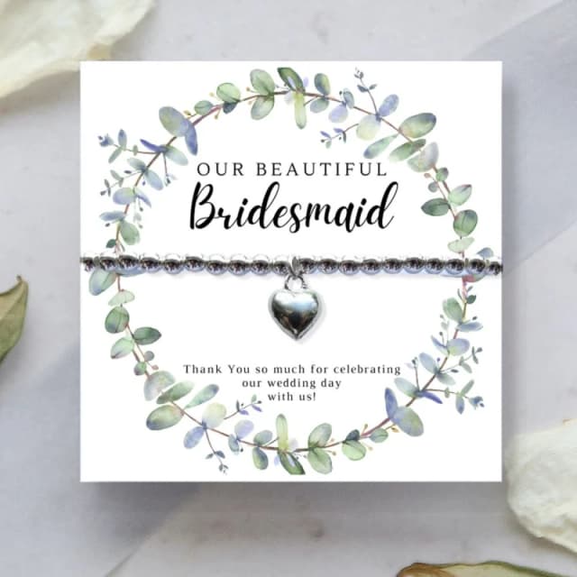 Aye Do Gifts Bridesmaids Heart Bracelet & Eucalyptus Thank You Card