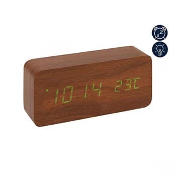 Hometime Oak LED Alarm Clock USB & AAA Operated - Green