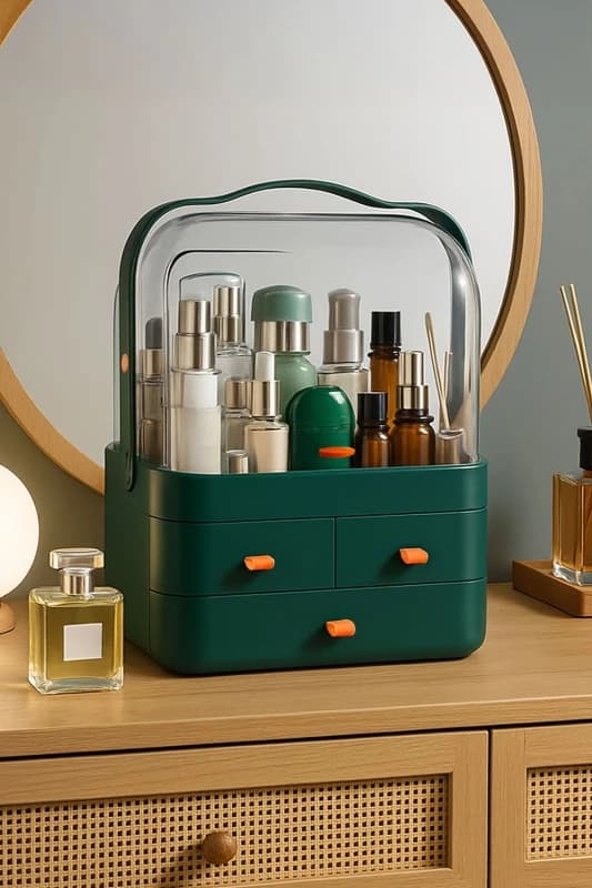 Neo Acrylic Makeup Organiser Cosmetic Storage Box in Dark Green Dark Green Unisex