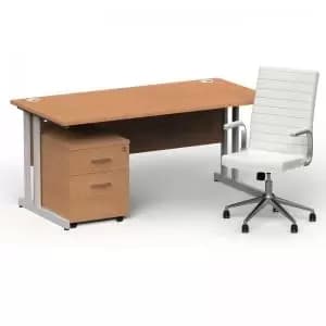 Impulse 1600800 Silver Cant Desk Oak 2 Dr Mobile Ped & Ezra White
