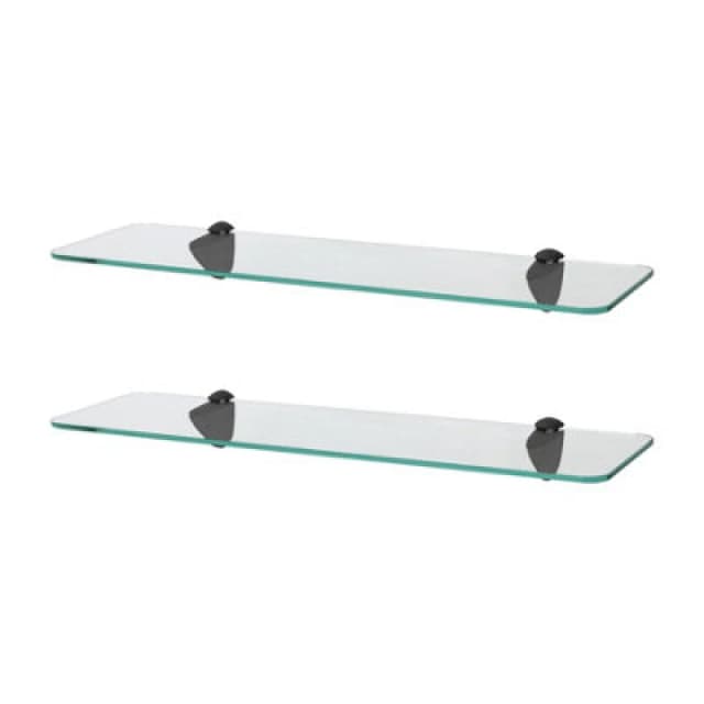 Harbour Housewares 2X Rounded Floating Glass Shelves - 50Cm - Black Brackets - Bathroom Shower Storage Vanity Display Unit Shelf