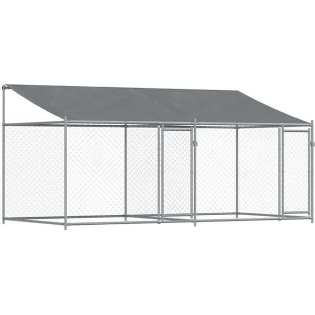 VIDAXL Dog Cage with Roof and Doors Grey 4x2x2 m Galvanised Steel Vidaxl 3209563