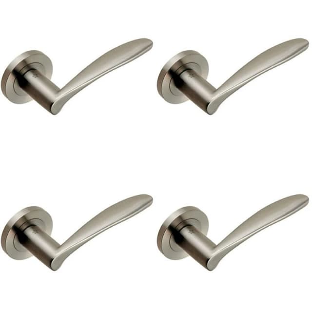 Loops 4x PAIR Angular Design Curved Handle Concealed Fix Round Rose Satin Steel Metallics