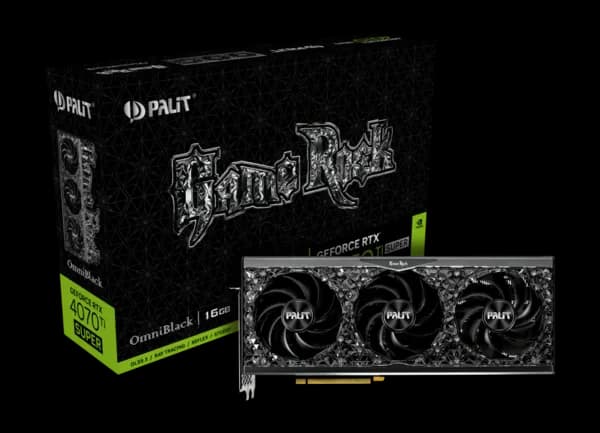 Palit Palit RTX4070 Ti SUPER GameRock OmniBlack Graphics Card, 16GB DDR6X NVRTX4070TIS16PALGROM