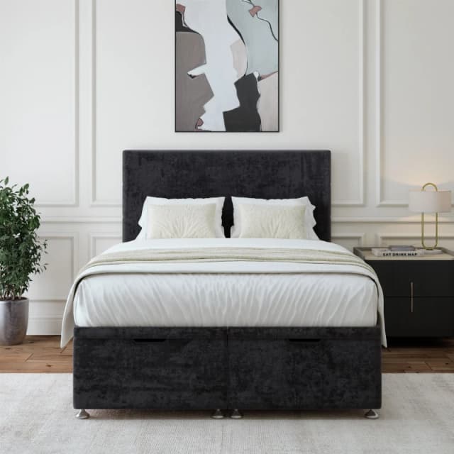 Bedmaster Bedmaster Luxury Velvet Ottoman Divan Base And Plain Headboard in Black Size: Super King Black Super King Unisex 7867868827216