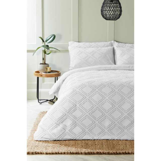Homelife Diamond Tufted Duvet Set - White White Single