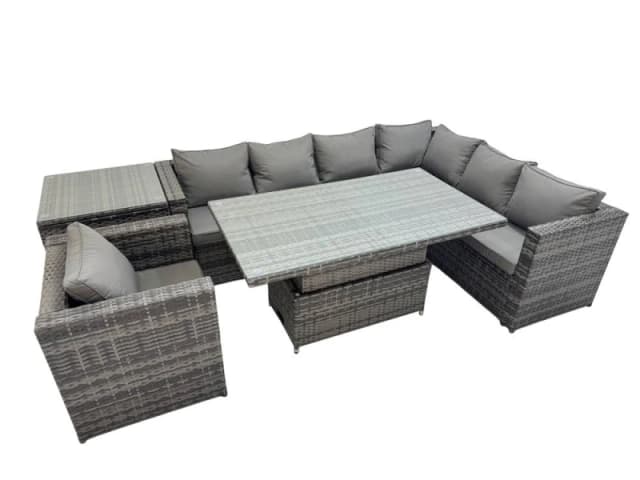 Fimous 7 Seater Rattan Corner Sofa Sets with Chair Side Table Dark Grey Mixed Dark Grey Unisex