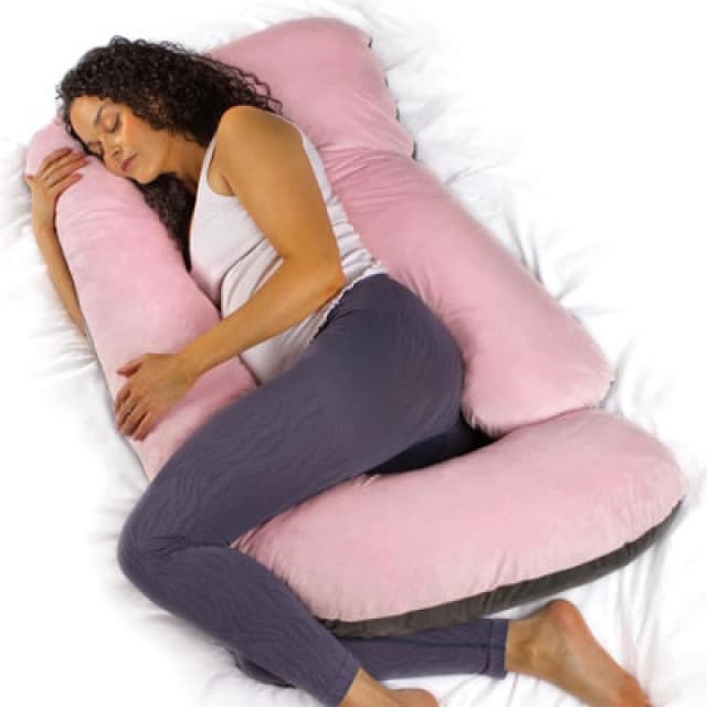 Aamira J Shaped Pregnancy Pillow Pink & Dark Grey, 140X70X20Cm Shredded Memory Foam Full Body Maternity Cushion For Sleeping
