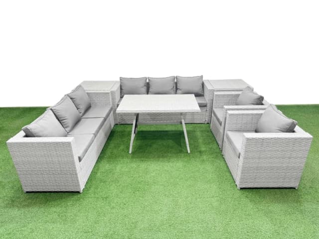 Fimous 8 Seater Garden Furniture Set PE Ratten Garden Sofa Set 2 Side Tables in Light Grey Light Grey Unisex