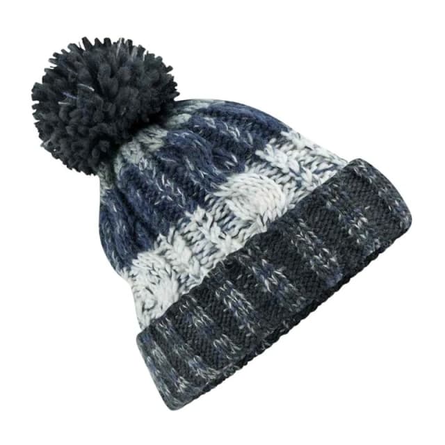 Beechfield Beechfield Men Corkscrew Knitted Pom Pom Beanie Hat in Dark Indigo Dark Indigo One Size Male 5063425451425