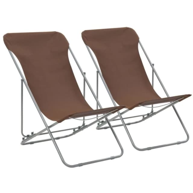 vidaXL 2x Folding Beach Chair Brown Steel and Oxford Fabric Pool Camping Seat