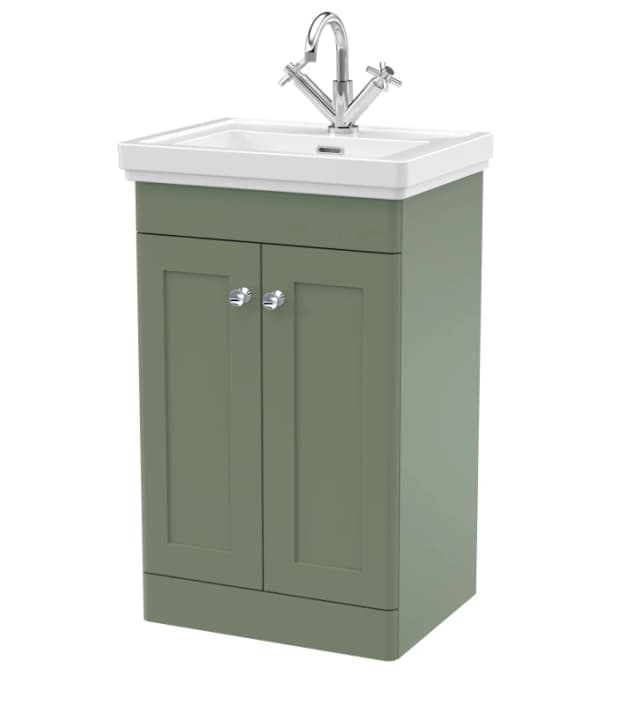 Balterley Floor Standing 2 Door Vanity 1 Tap Hole Fireclay Basin 500mm Green Green unisex