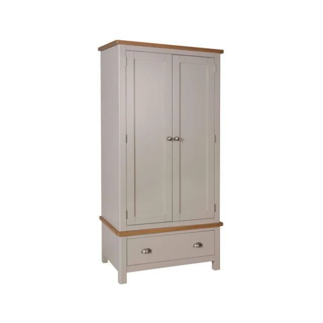 Home Source Ramsgate Assembled Solid Wood With Oak Veneer 2 Door 1 Drawer Grey Wardrobe