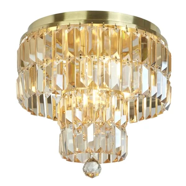 Searchlight Empire 4 Light Flush Ceiling Light - Satin Brass & Champagne Crystal